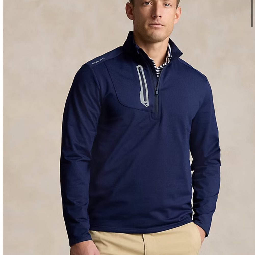 NWT Ralph Lauren Performance Jersey Quarter-Zip PulloverSize Lblue&white ret148